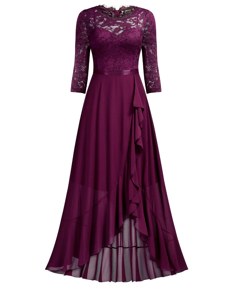 Miusol Women's Elegant Floral Lace Ruffle Bridesmaid Maxi Dress (Small, Magenta) - Image 5